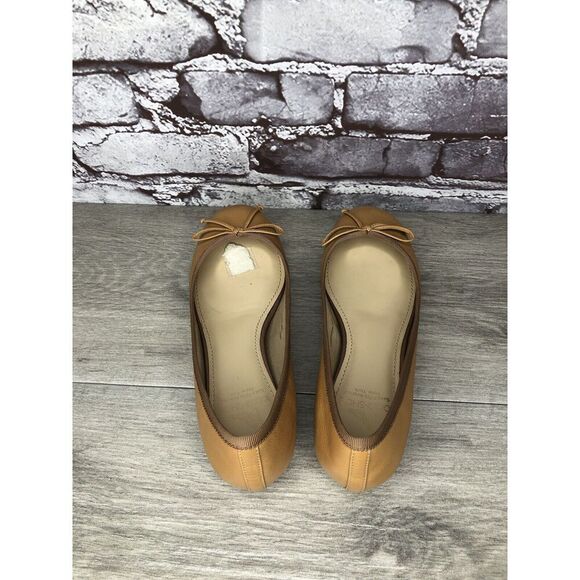 Saks Fifth Ave 10022-Shoe Tan Brown Leather Bow Ballet Flats Women 6.5M US/37EU - Picture 5 of 16